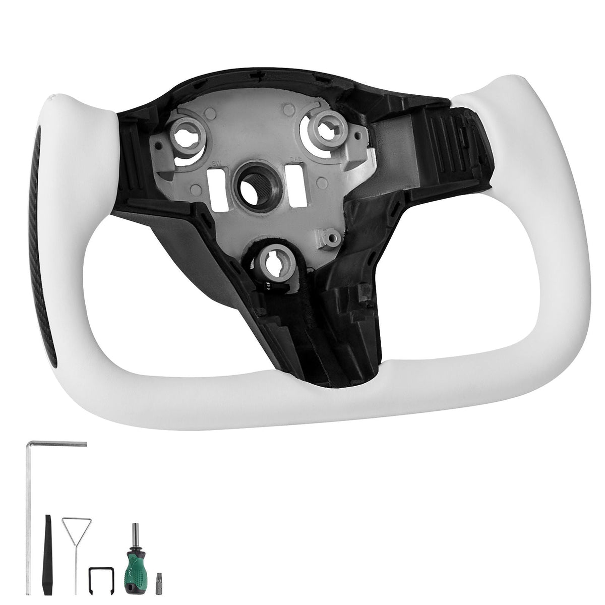 Steering Wheel for 2016-2023 Tesla Model 3, Carbon Fiber Steering Wheel D-Shaped Flat-Bottom with Heating Function, Leather Grip with Non-Slip Texture, Accessories Replacement for Model 3, White