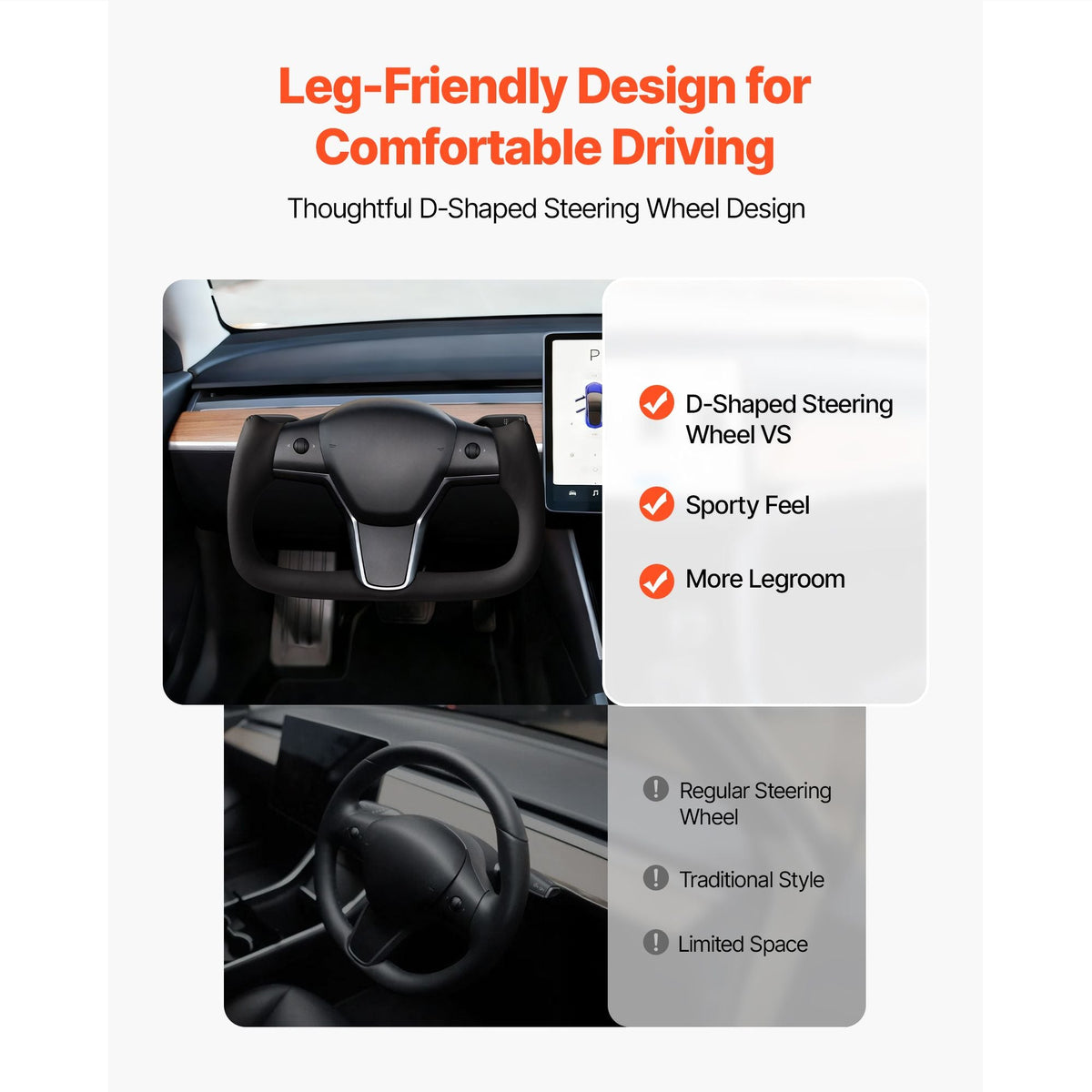 Steering Wheel for 2016-2023 Tesla Model 3, Carbon Fiber Steering Wheel D-Shaped Flat-Bottom with Heating Function, Leather Grip with Non-Slip Texture, Accessories Replacement for Model 3, Black