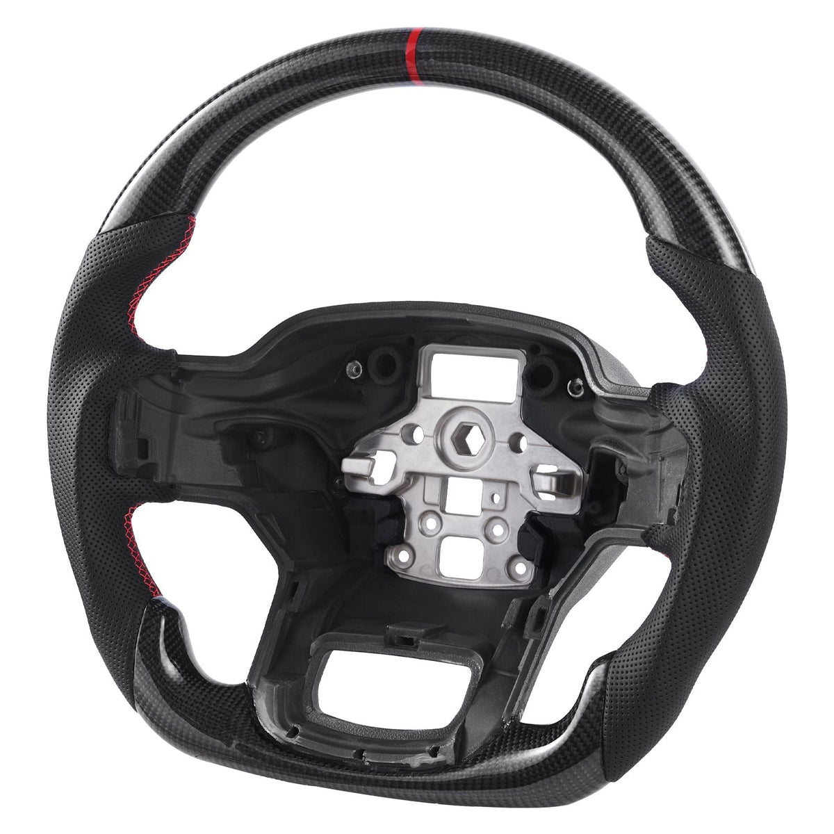 Steering Wheel for 2021-2024 Ford F150, Carbon Fiber Steering Wheel D-Shaped Flat-Bottom, Leather Grip with Non-Slip Texture & Precise Stitching, Accessories Replacement for Ford F150, Black