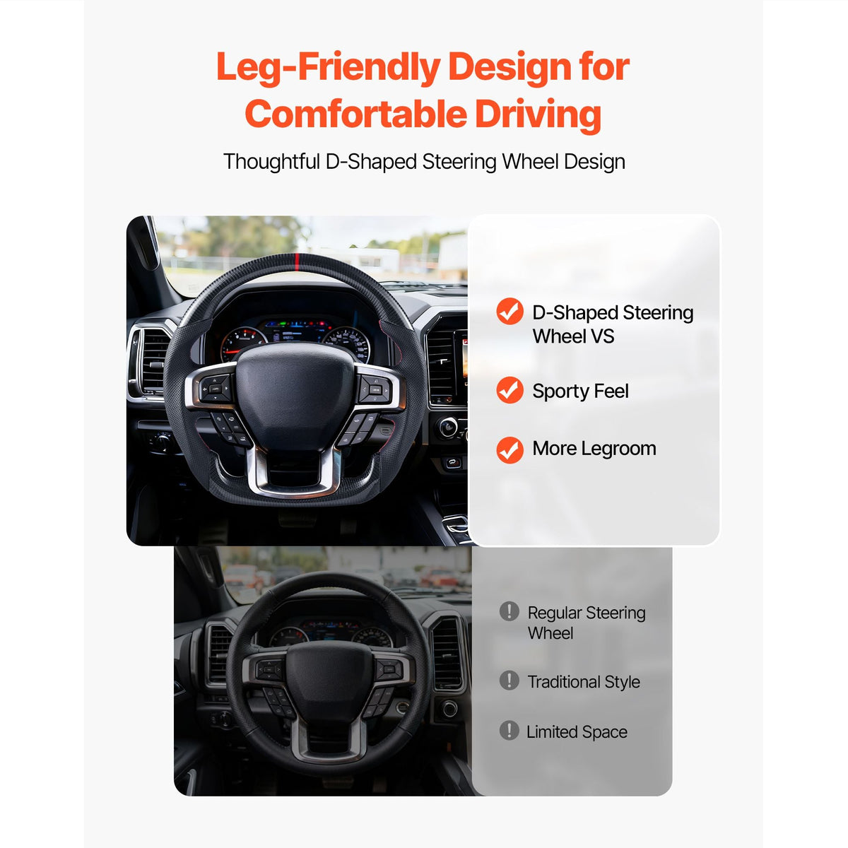 Steering Wheel for 2021-2024 Ford F150, Carbon Fiber Steering Wheel D-Shaped Flat-Bottom with Heating Function, Leather Grip with Non-Slip Texture, Accessories Replacement for Ford F150, Black