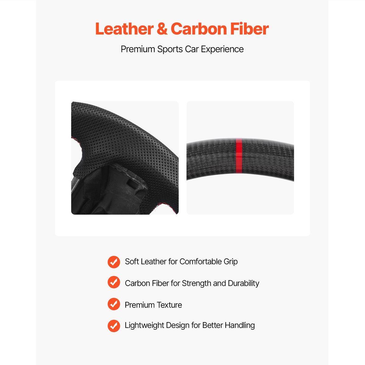 Steering Wheel for 2021-2024 Ford F150, Carbon Fiber Steering Wheel D-Shaped Flat-Bottom with Heating Function, Leather Grip with Non-Slip Texture, Accessories Replacement for Ford F150, Black