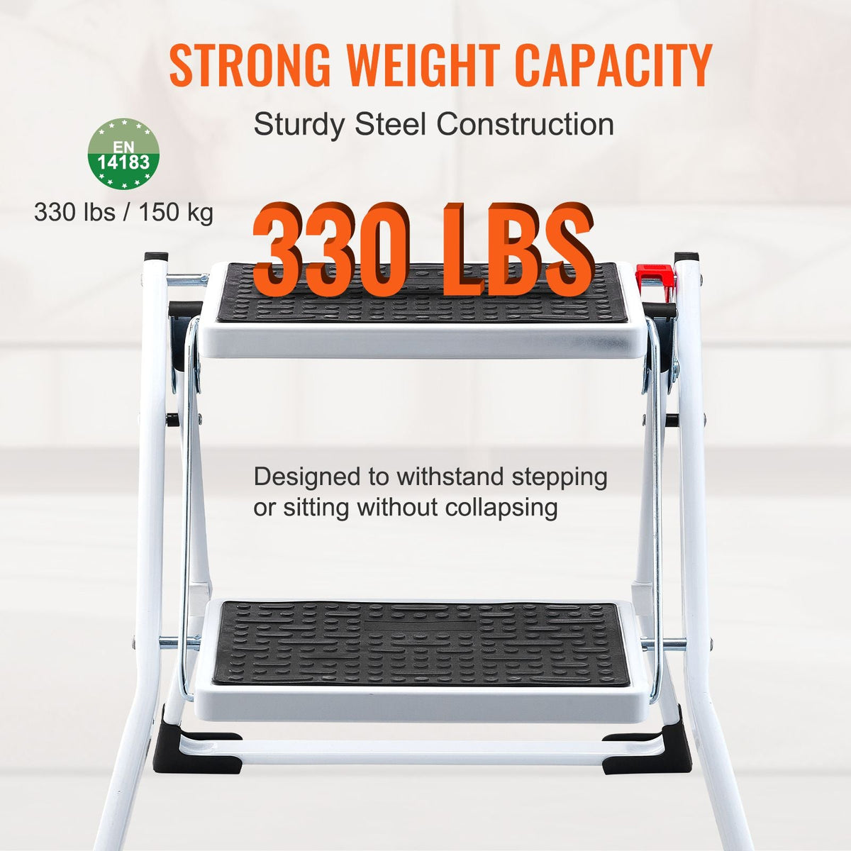 Step Ladder 2-Step 330lbs Capacity, Ergonomic Folding Steel Step Stool with Wide Anti-Slip Pedal, Sturdy Step Stool for Adults Toddlers, Multi-Use for Household, Kitchen, Office, RVs