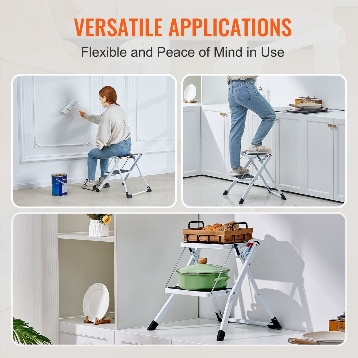 Step Ladder 2-Step 330lbs Capacity, Ergonomic Folding Steel Step Stool with Wide Anti-Slip Pedal, Sturdy Step Stool for Adults Toddlers, Multi-Use for Household, Kitchen, Office, RVs