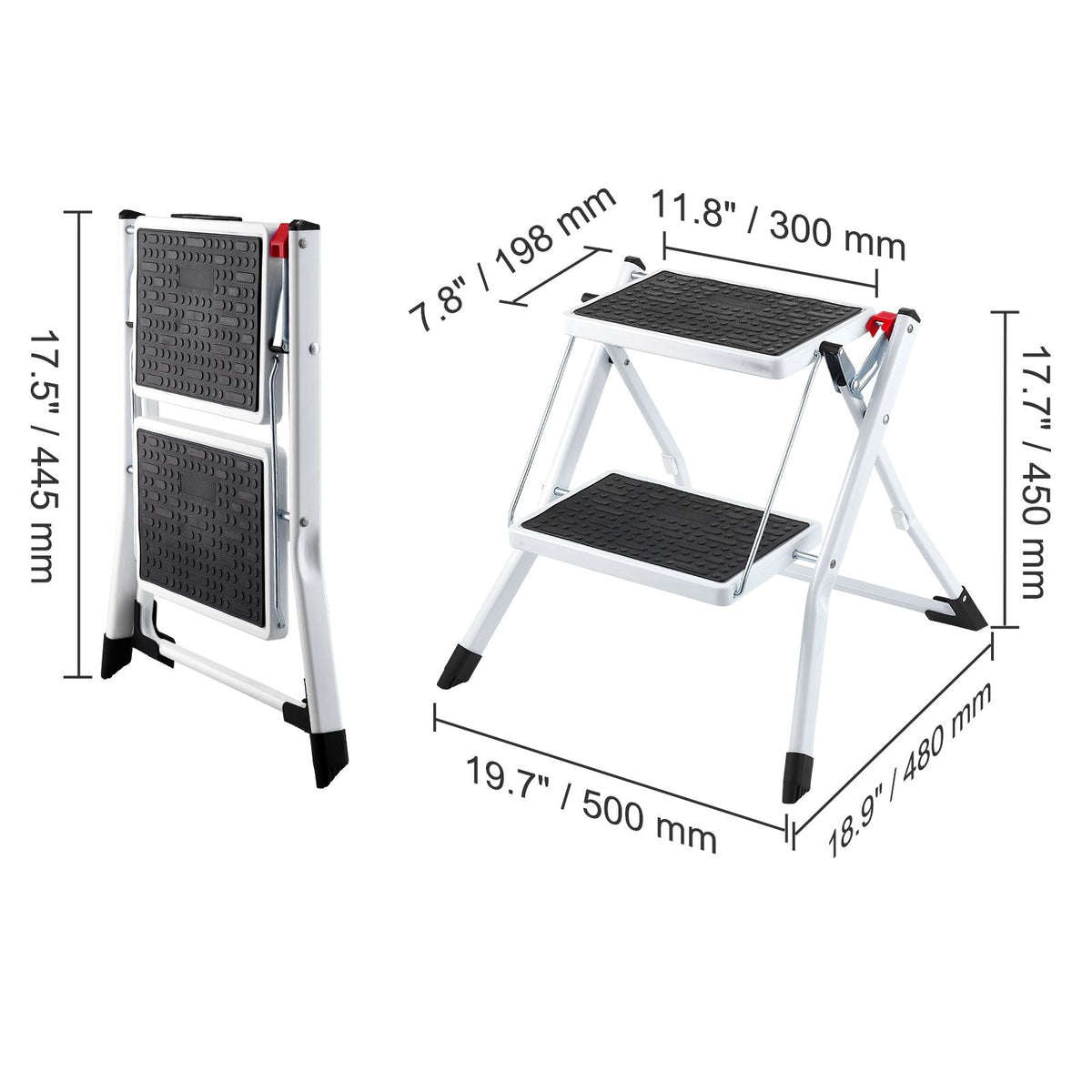 Step Ladder 2-Step 330lbs Capacity, Ergonomic Folding Steel Step Stool with Wide Anti-Slip Pedal, Sturdy Step Stool for Adults Toddlers, Multi-Use for Household, Kitchen, Office, RVs