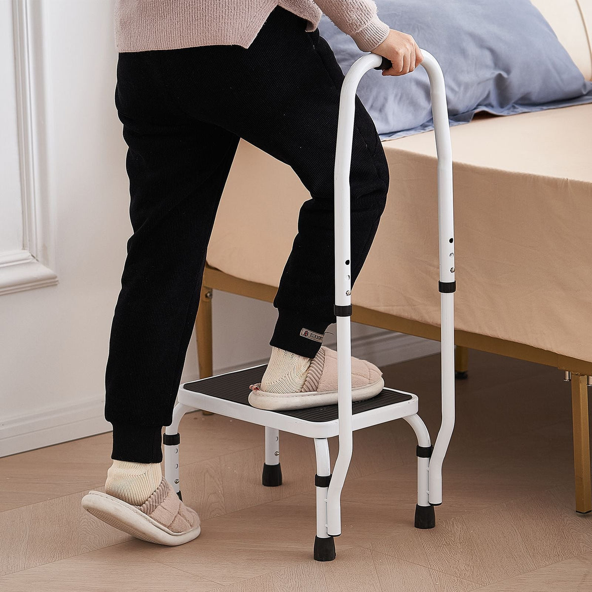 Step Stool 1-Step 330lbs Capacity, 3 Adjustable Height with Handle Steel Step Ladder, Portable Toddler Step Stools for Adults, Non-Slip Sturdy Step Ladders for Office, RVs, Pets
