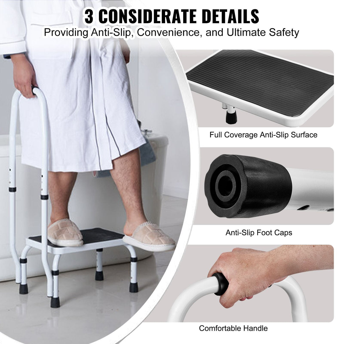 Step Stool 1-Step 330lbs Capacity, 3 Adjustable Height with Handle Steel Step Ladder, Portable Toddler Step Stools for Adults, Non-Slip Sturdy Step Ladders for Office, RVs, Pets