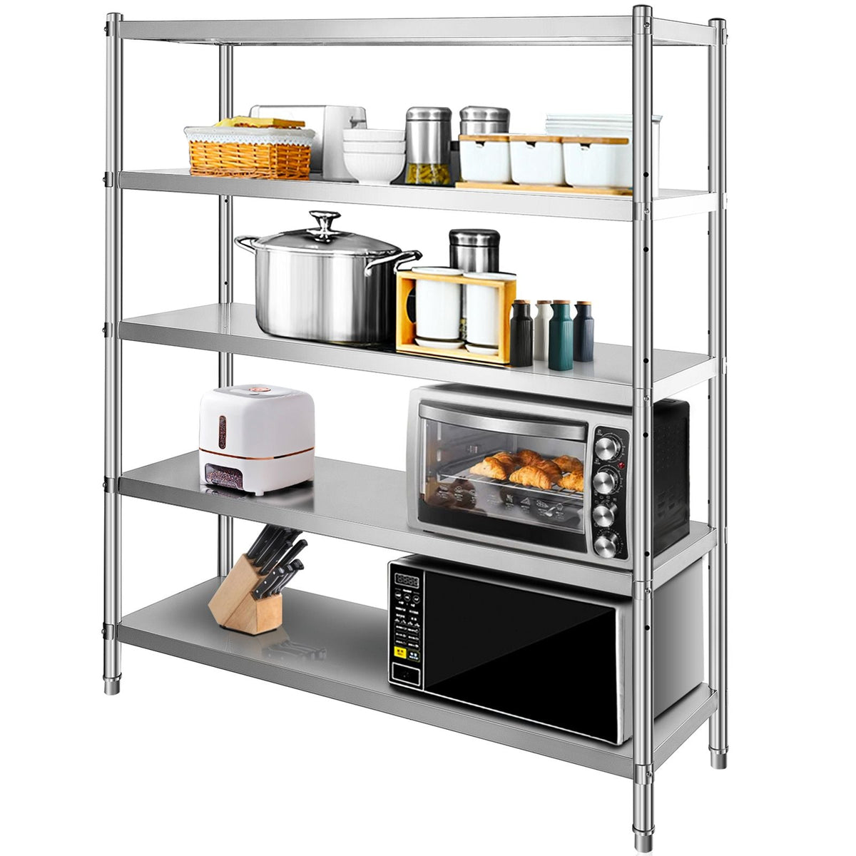 Storage Shelf, 5-Tier Storage Shelving Unit, Stainless Steel Garage Shelf, 70.9 x 17.7 x 70.9 inch Heavy Duty Storage Shelving, 1650 Lbs Total Capacity with Adjustable Height