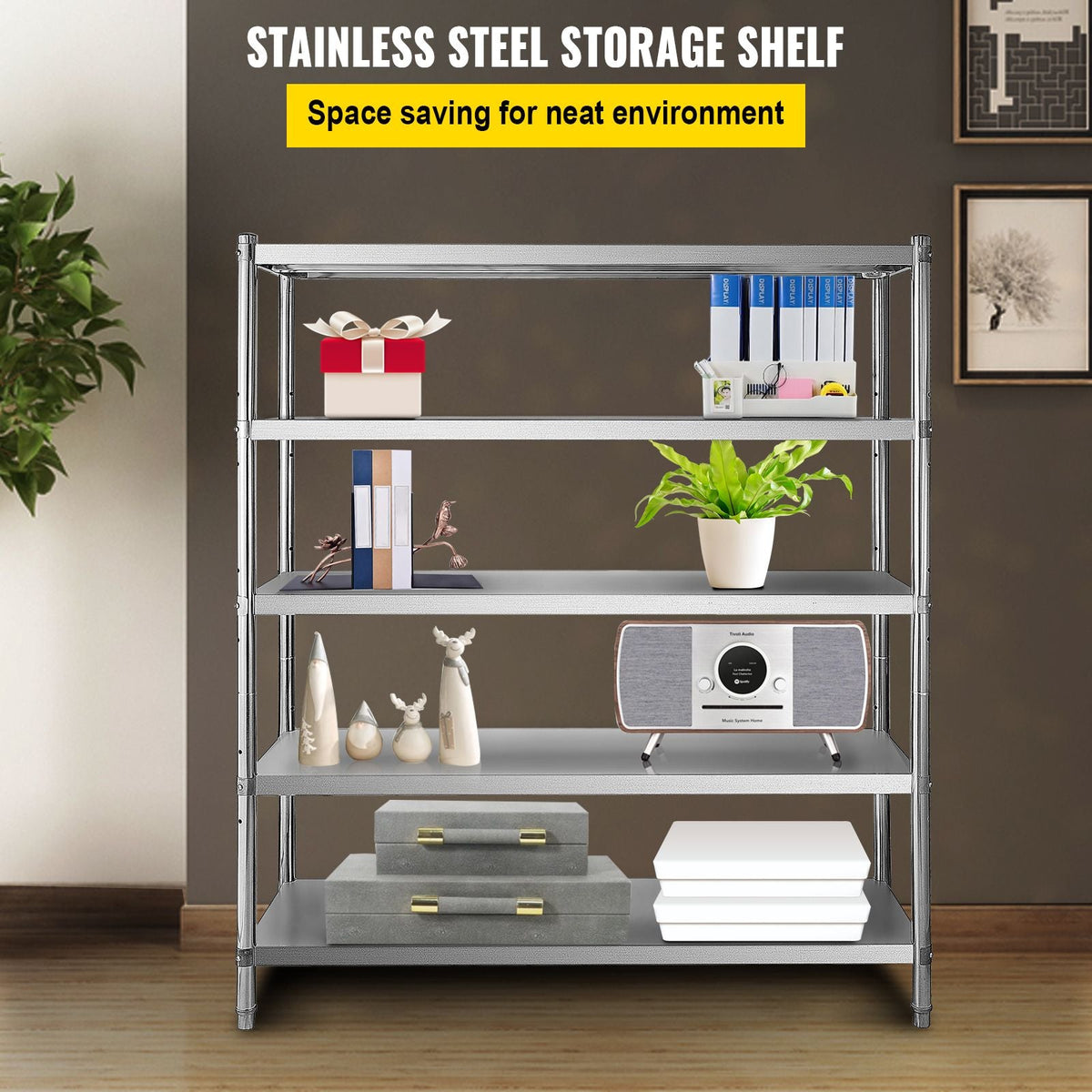 Storage Shelf, 5-Tier Storage Shelving Unit, Stainless Steel Garage Shelf, 70.9 x 17.7 x 70.9 inch Heavy Duty Storage Shelving, 1650 Lbs Total Capacity with Adjustable Height