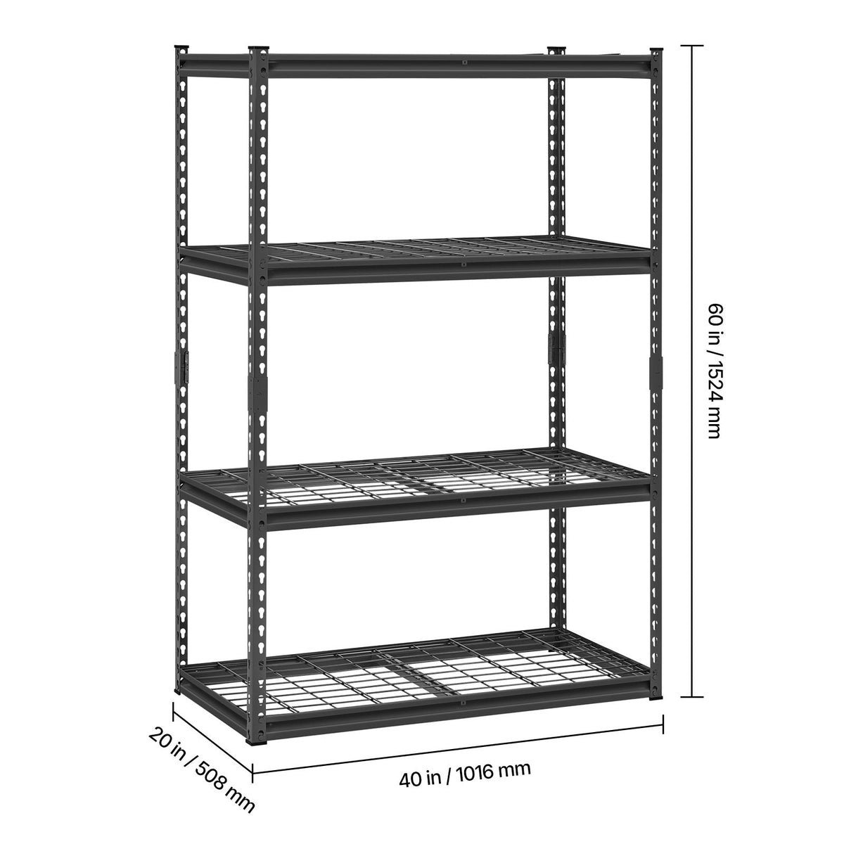 Storage Shelves, 2400 lbs, 4 Tier Heavy Duty Garage Shelving, 20" D x 40" W x 60" H Adjustable Metal Shelves for Industrial Shelving Unit Utility Shelf, for Kitchen, Warehouse, Basement, Black