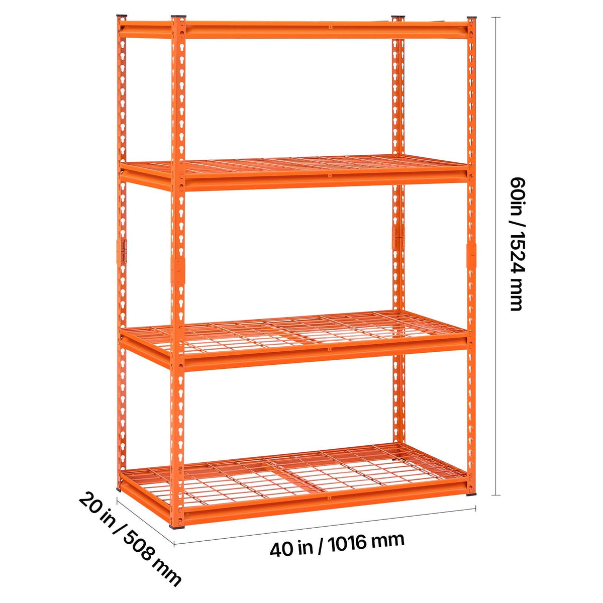 Storage Shelves, 2400 lbs, 4 Tier Heavy Duty Garage Shelving, 20" D x 40" W x 60" H Adjustable Metal Shelves for Industrial Shelving Unit Utility Shelf, for Kitchen, Warehouse, Basement, Orange