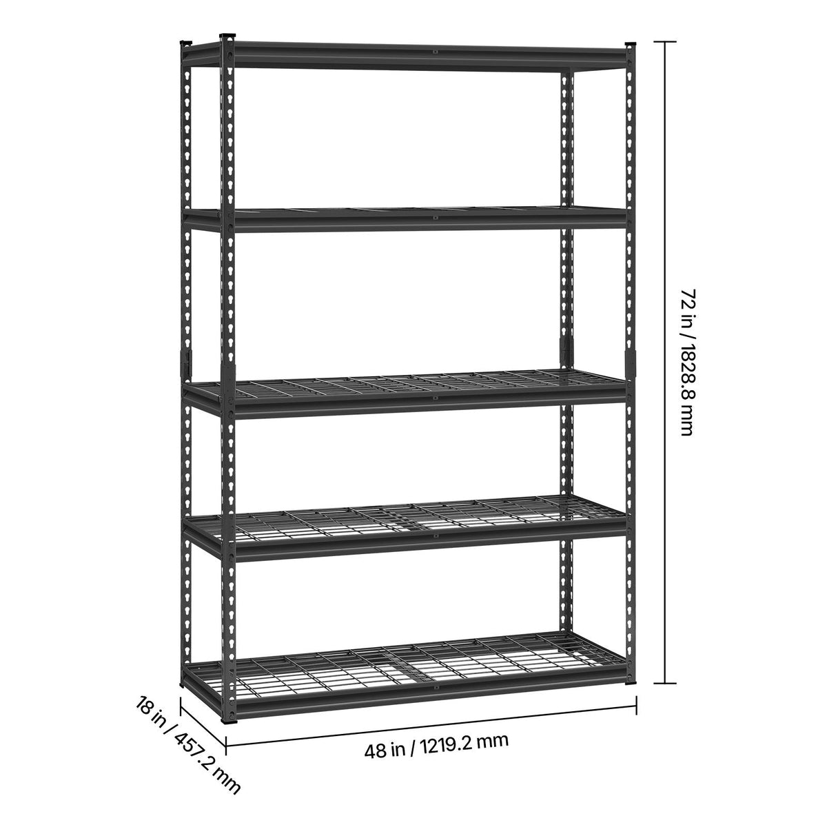 Storage Shelves, 2500 lbs, 5 Tier Heavy Duty Garage Shelving, 18" D x 48" W x 72" H Adjustable Metal Shelves for Industrial Shelving Unit Utility Shelf, for Kitchen, Warehouse, Basement, Black