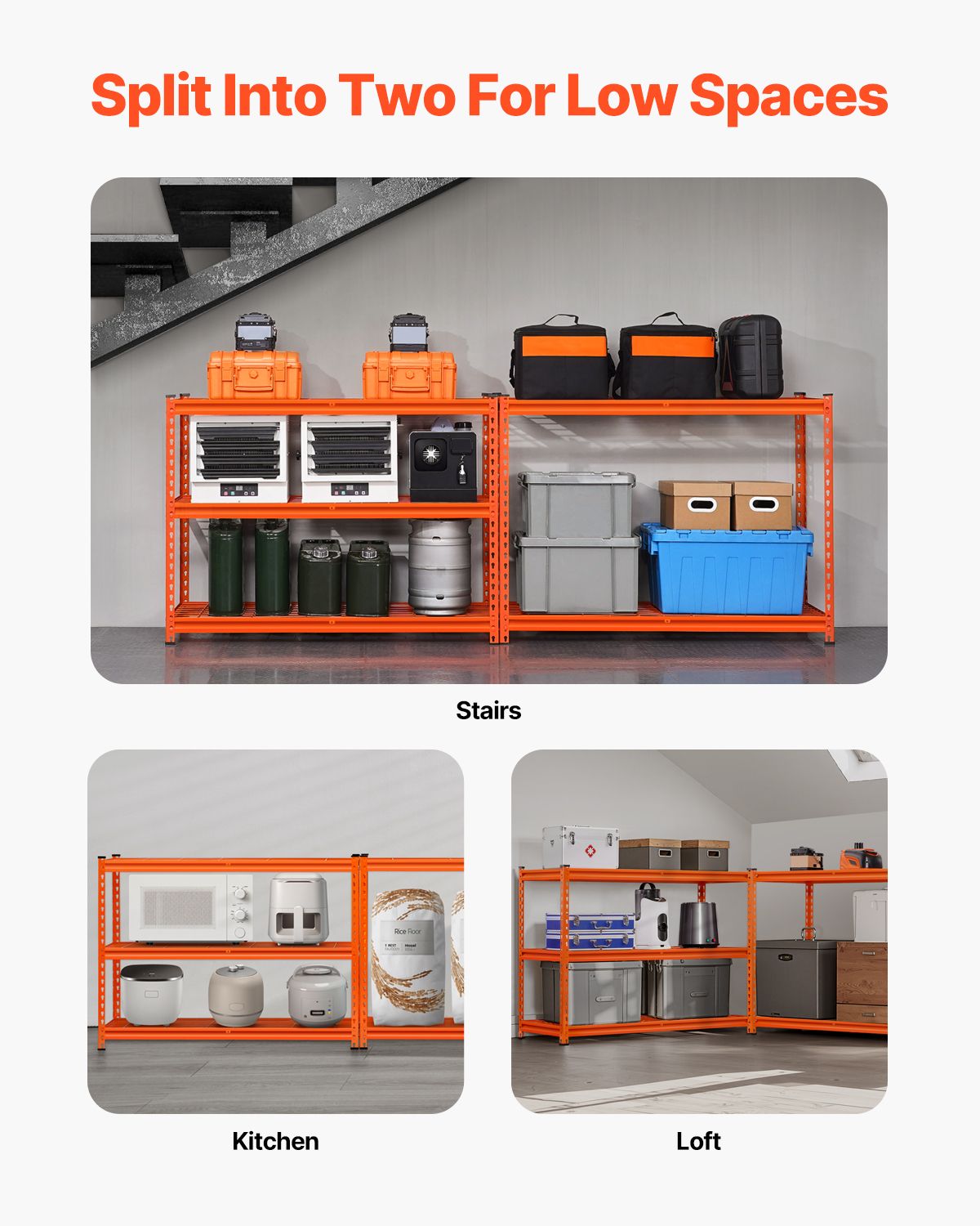 Storage Shelves, 2500 lbs, 5 Tier Heavy Duty Garage Shelving, 18" D x 48" W x 72" H Adjustable Metal Shelves for Industrial Shelving Unit Utility Shelf, for Kitchen, Warehouse, Basement, Orange