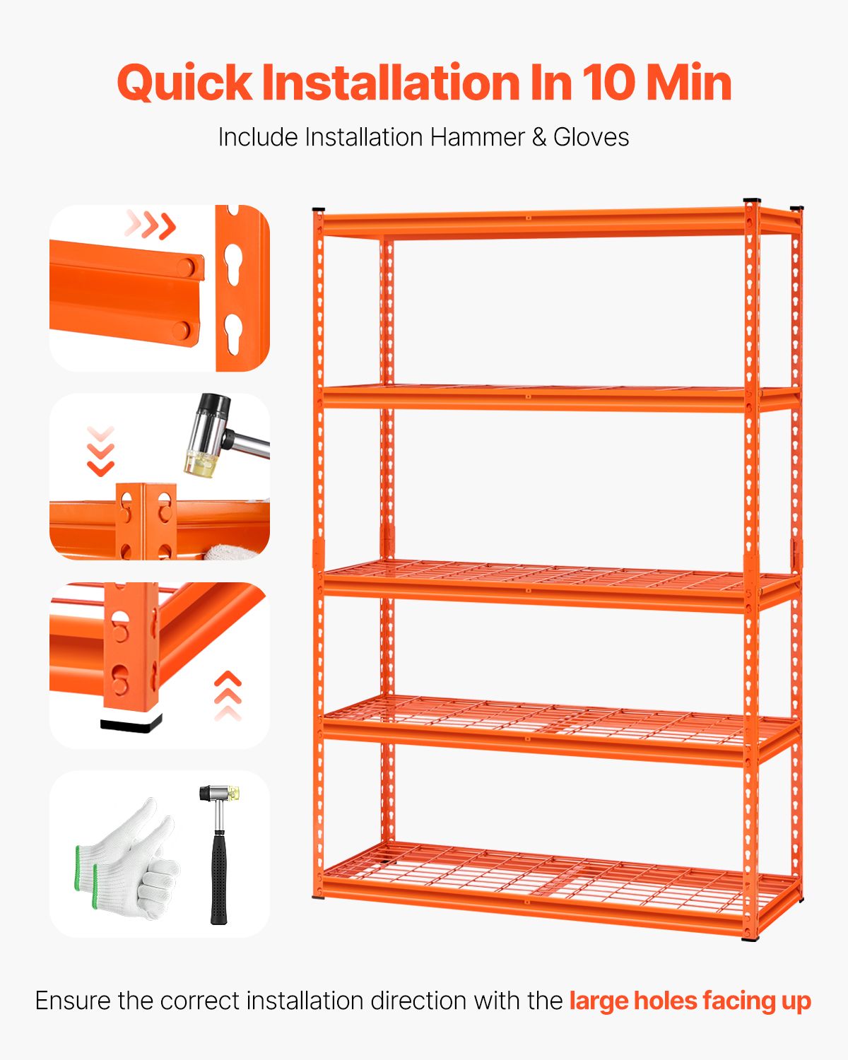 Storage Shelves, 2500 lbs, 5 Tier Heavy Duty Garage Shelving, 18" D x 48" W x 72" H Adjustable Metal Shelves for Industrial Shelving Unit Utility Shelf, for Kitchen, Warehouse, Basement, Orange