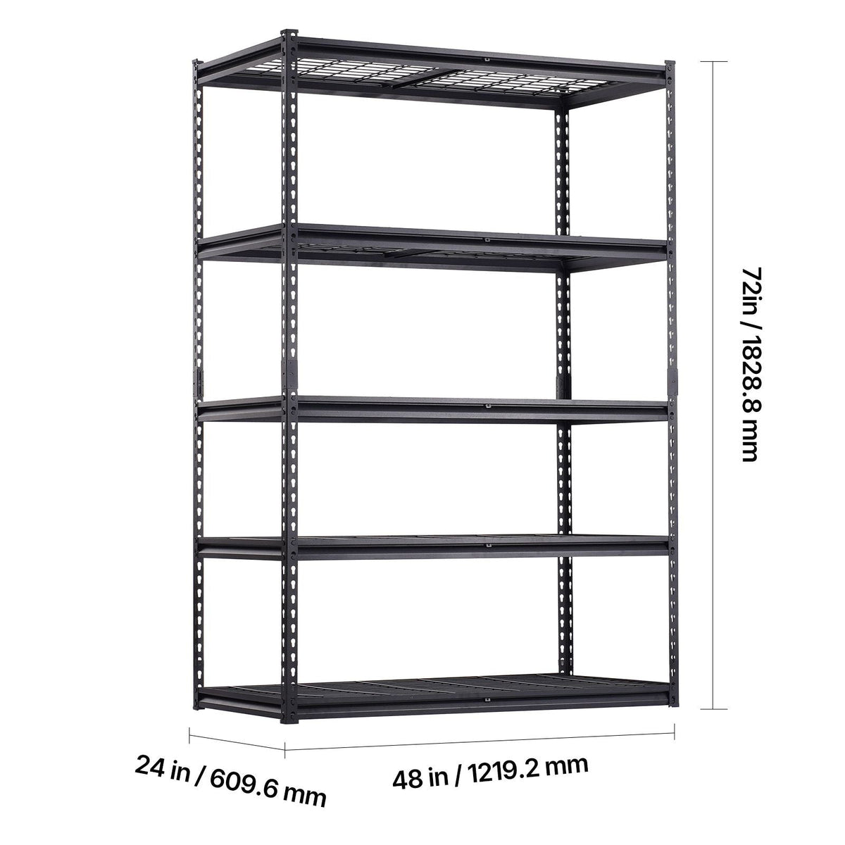 Storage Shelves, 3000 lbs, 5 Tier Heavy Duty Garage Shelving, 24" D x 48" W x 72" H Adjustable Metal Shelves for Industrial Shelving Unit Utility Shelf, for Kitchen, Warehouse, Basement, Black