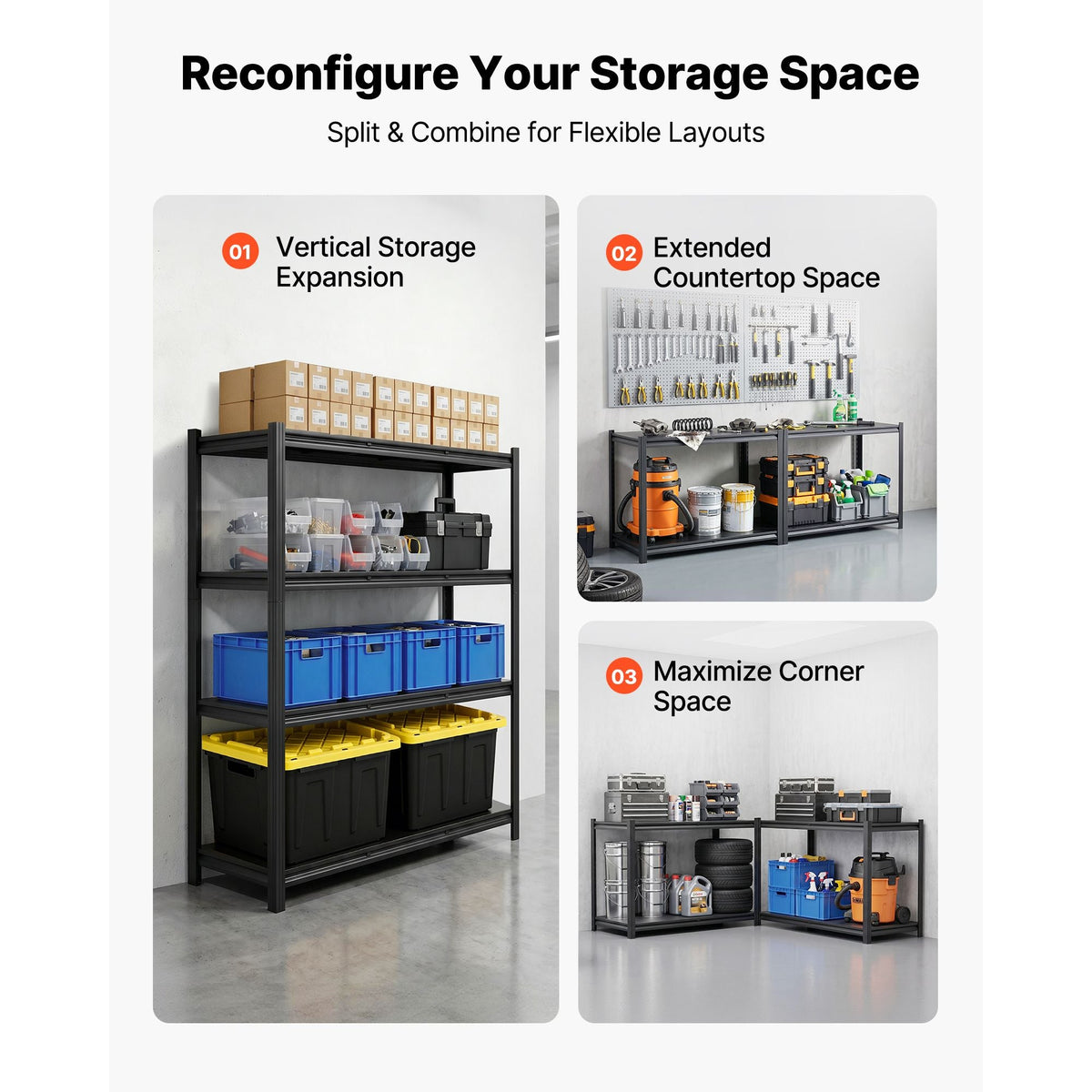 Storage Shelves, 4-Tier Adjustable, 2400 lbs Capacity, Heavy Duty Garage Storage Shelving Unit, Metal Utility Rack Shelf, for Garage Workshop Warehouse Basement, 40.55" W x 20.55" D x 60.2" H