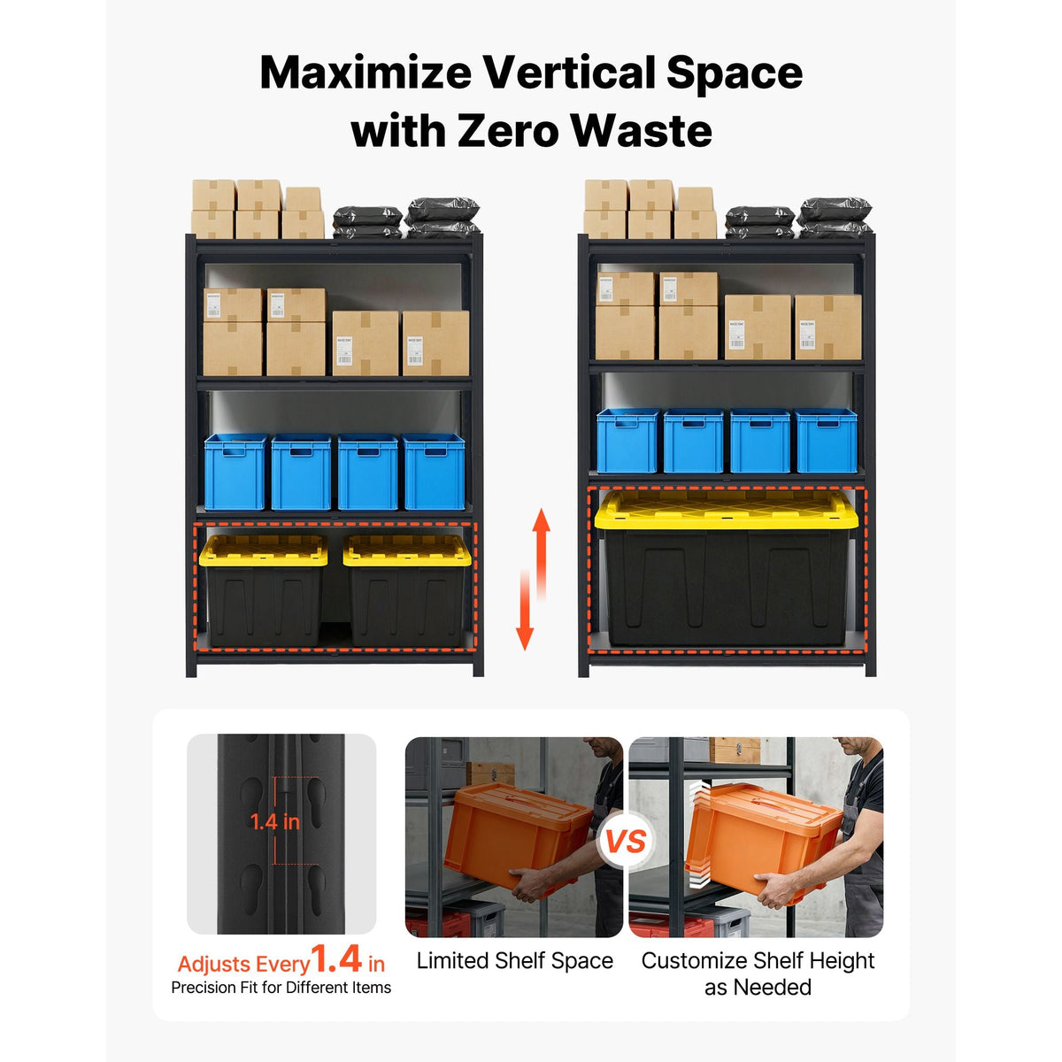 Storage Shelves, 4-Tier Adjustable, 2400 lbs Capacity, Heavy Duty Garage Storage Shelving Unit, Metal Utility Rack Shelf, for Garage Workshop Warehouse Basement, 40.55" W x 20.55" D x 60.2" H
