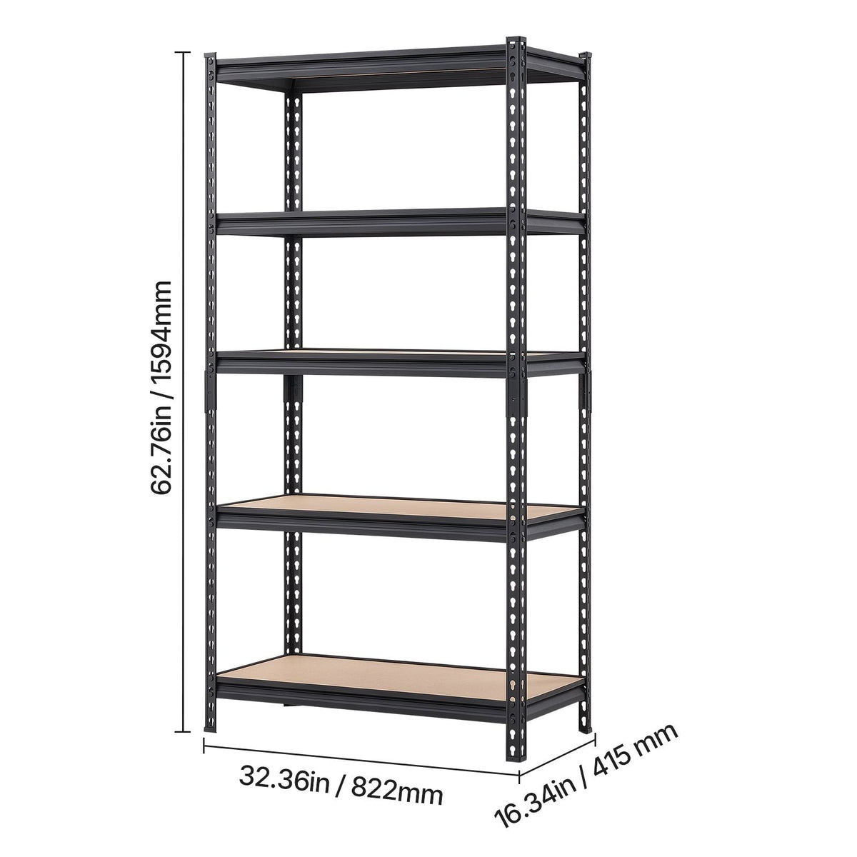 Storage Shelves, 5-Tier Adjustable, 2000 lbs Capacity, Heavy Duty Garage Storage Shelving Unit, Metal Utility Rack Shelf, for Kitchen Pantry Basement Bathroom, 32.36" W x 16.34" D x 62.76" H
