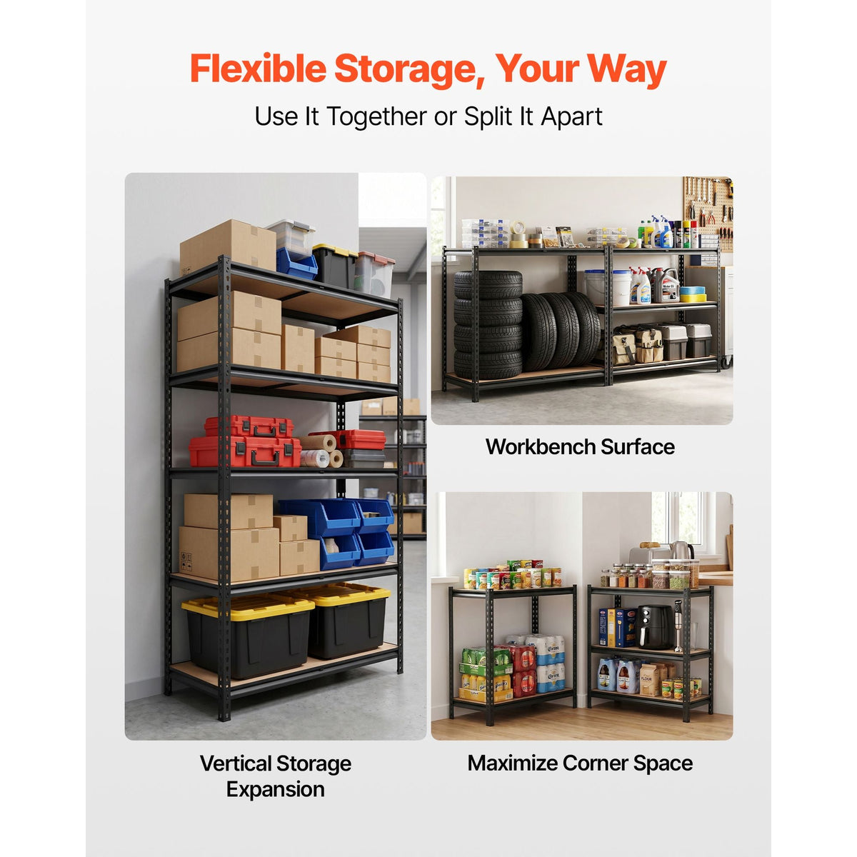 Storage Shelves, 5-Tier Adjustable, 2500 lbs Capacity, Heavy Duty Garage Storage Shelving Unit, Metal Utility Rack Shelf, for Garage Warehouse Basement Kitchen, 40.35" W x 20.35" D x 71.38" H
