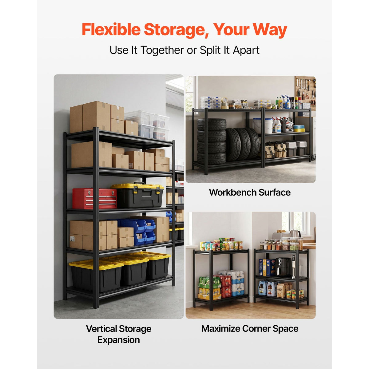 Storage Shelves, 5-Tier Adjustable, 2500 lbs Capacity, Heavy Duty Garage Storage Shelving Unit, Metal Utility Rack Shelf, for Garage Warehouse Basement Kitchen, 48.43" W x 18.31" D x 71.38" H