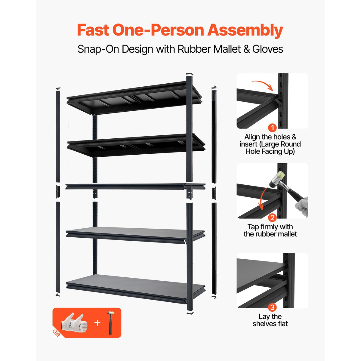 Storage Shelves, 5-Tier Adjustable, 2500 lbs Capacity, Heavy Duty Garage Storage Shelving Unit, Metal Utility Rack Shelf, for Garage Warehouse Basement Kitchen, 48.43" W x 18.31" D x 71.38" H