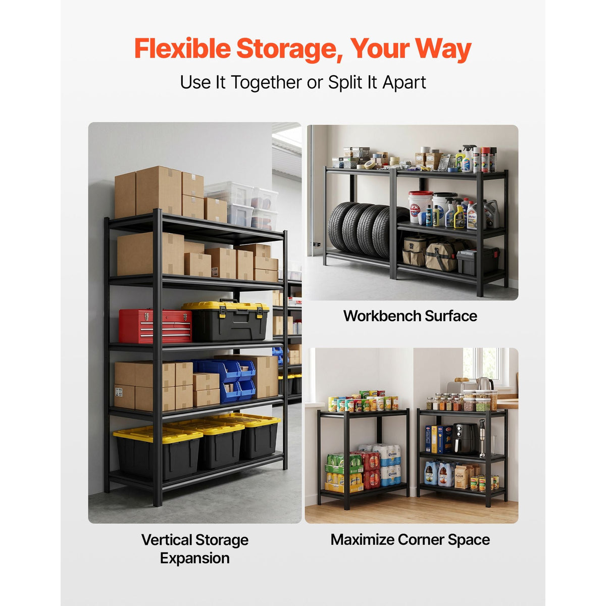 Storage Shelves, 5-Tier Adjustable, 3000 lbs Capacity, Heavy Duty Garage Storage Shelving Unit, Metal Utility Rack Shelf, for Garage Warehouse Basement Kitchen, 36.42" W x 16.42" D x 71.38" H