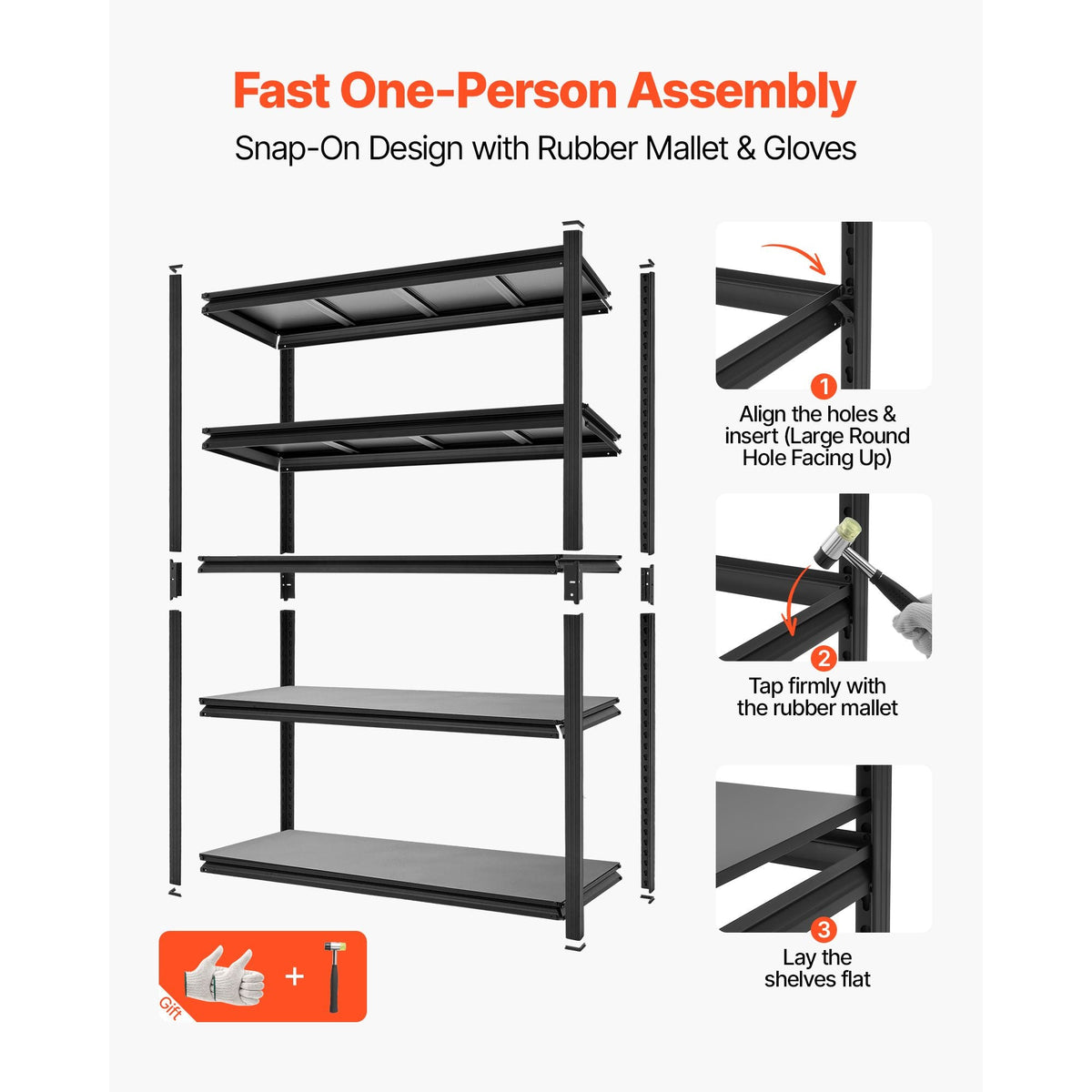 Storage Shelves, 5-Tier Adjustable, 3000 lbs Capacity, Heavy Duty Garage Storage Shelving Unit, Metal Utility Rack Shelf, for Garage Warehouse Basement Kitchen, 36.42" W x 16.42" D x 71.38" H