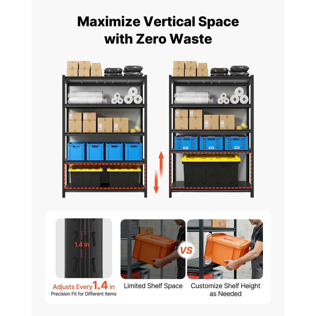 Storage Shelves, 5-Tier Adjustable, 3000 lbs Capacity, Heavy Duty Garage Storage Shelving Unit, Metal Utility Rack Shelf, for Garage Workshop Warehouse Basement, 48.43" W x 20.55" D x 71.38" H