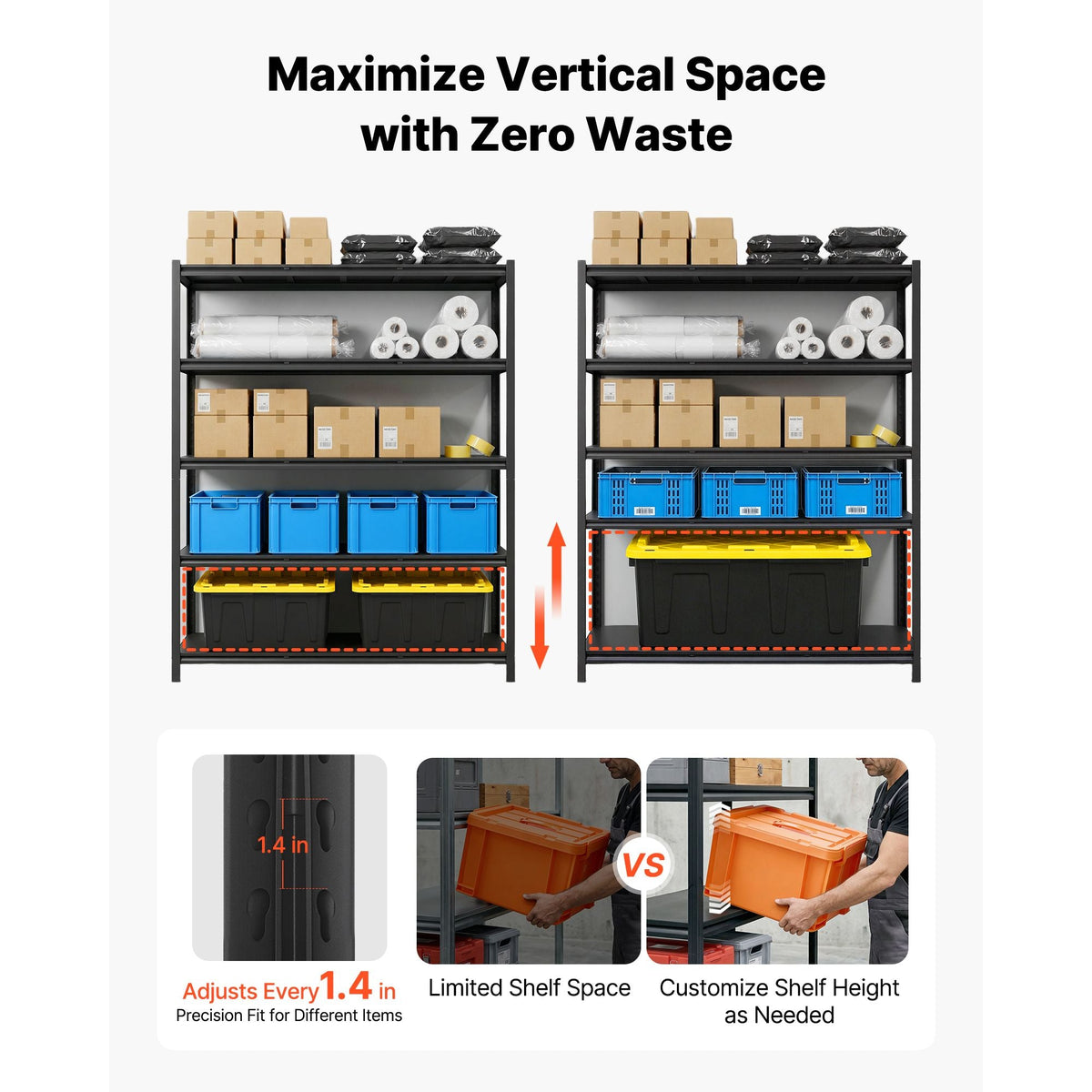 Storage Shelves, 5-Tier Adjustable, 3000 lbs Capacity, Heavy Duty Garage Storage Shelving Unit, Metal Utility Rack Shelf, for Garage Workshop Warehouse Basement, 59.49" W x 20.55" D x 71.38" H