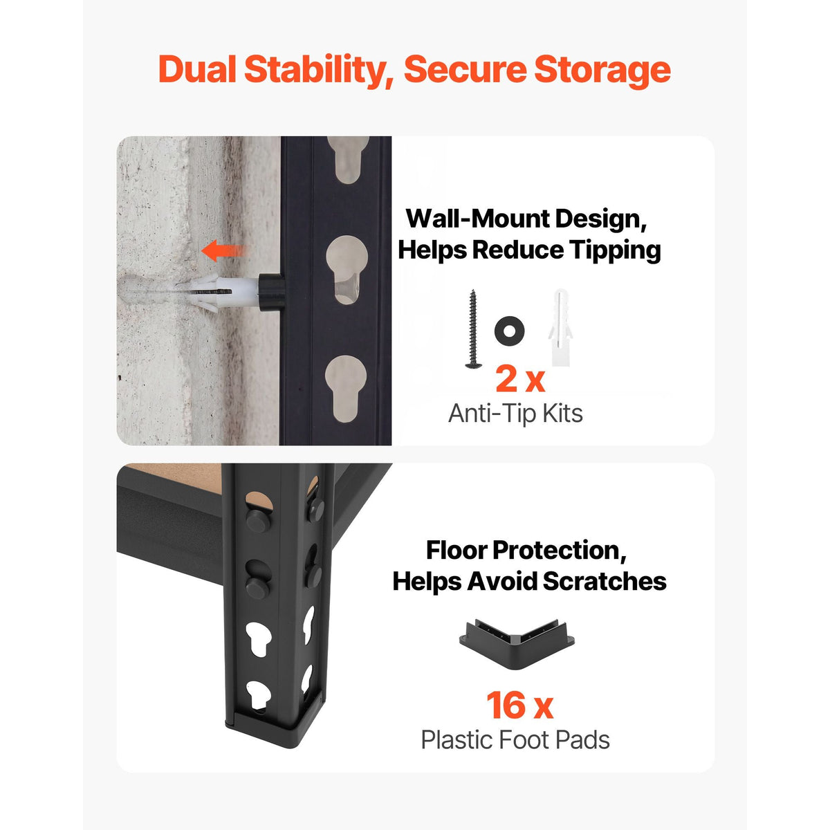 Storage Shelves, 5-Tier Adjustable, 3000 lbs Capacity, Heavy Duty Garage Storage Shelving Unit, Metal Utility Rack Shelf, for Kitchen Pantry Basement Bathroom, 36.34" W x 12.17" D x 71.38" H