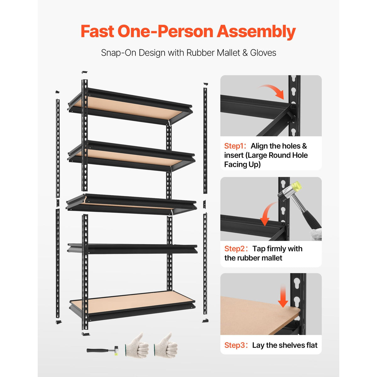 Storage Shelves, 5-Tier Adjustable, 3000 lbs Capacity, Heavy Duty Garage Storage Shelving Unit, Metal Utility Rack Shelf, for Kitchen Pantry Basement Bathroom, 36.34" W x 12.17" D x 71.38" H