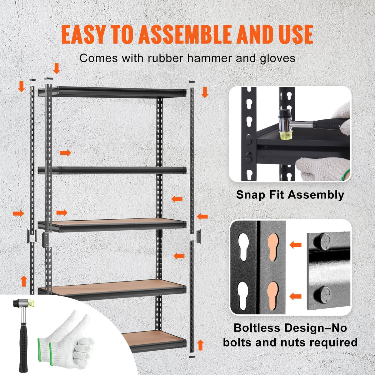 Storage Shelving Unit, 5-Tier Adjustable, 2000 lbs Capacity, Heavy Duty Garage Shelves Metal Organizer Utility Rack, Black, 18" D x 48" W x 72" H for Kitchen Pantry Basement Bathroom Laundry