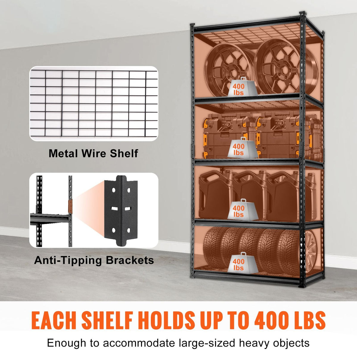 Storage Shelving Unit, 5-Tier Adjustable, 2000 lbs Capacity, Heavy Duty Garage Shelves Metal Organizer Wire Rack, Black, 36" L x 16" W x 72" H for Kitchen Pantry Basement Bathroom Laundry Closet
