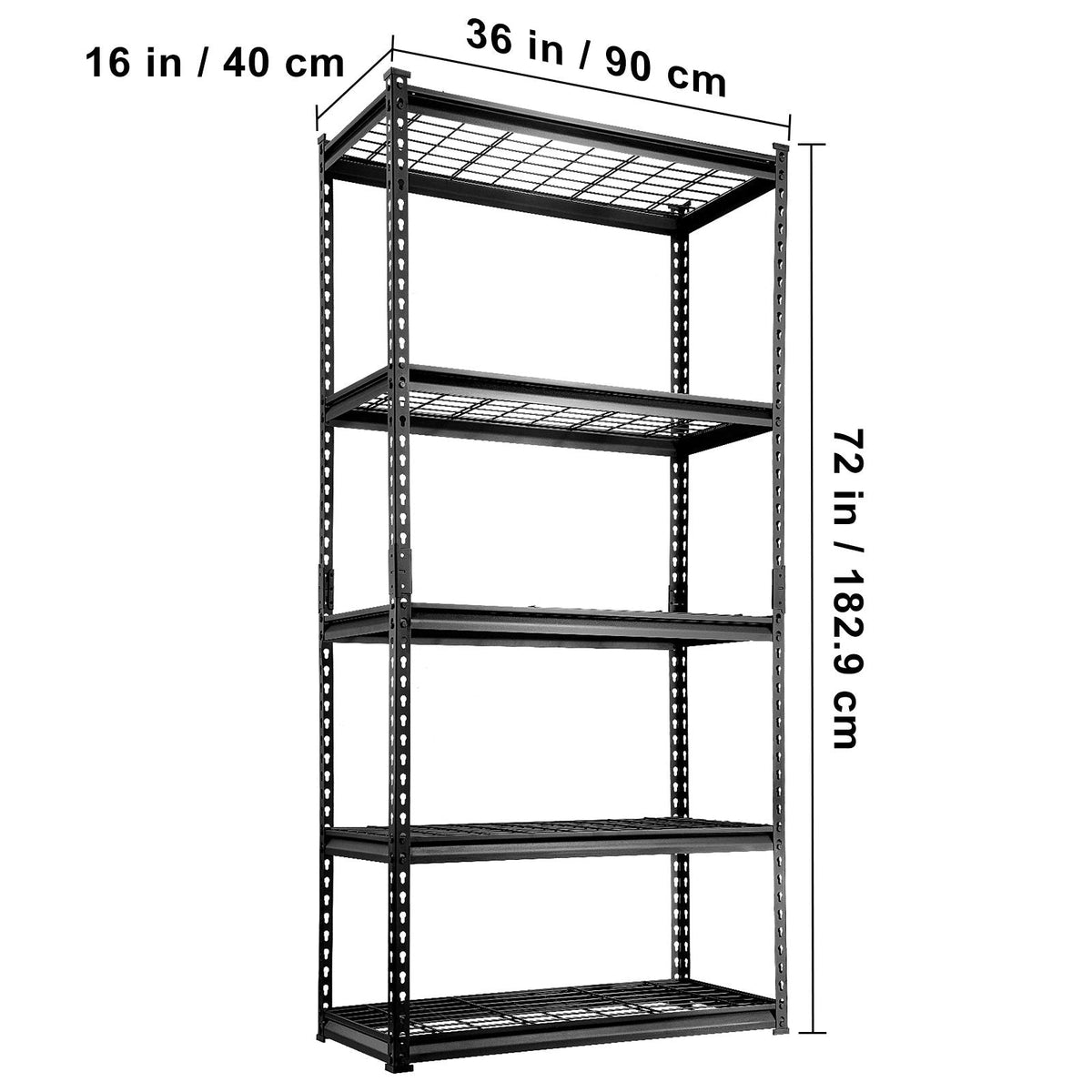 Storage Shelving Unit, 5-Tier Adjustable, 2000 lbs Capacity, Heavy Duty Garage Shelves Metal Organizer Wire Rack, Black, 36" L x 16" W x 72" H for Kitchen Pantry Basement Bathroom Laundry Closet