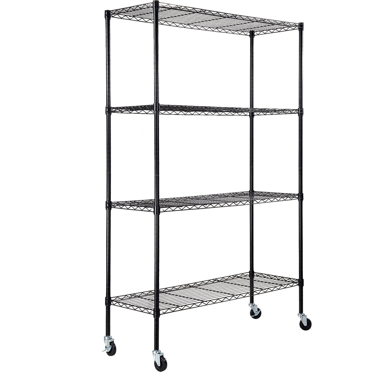 Storage Shelving Unit with Wheels, 4-Tier Adjustable, 700 lbs Capacity, Heavy Duty Garage Shelves Metal Organizer Wire Rack, Black, 47.2" L x 17.7" W x 74" H for Kitchen Pantry Basement Bathroom