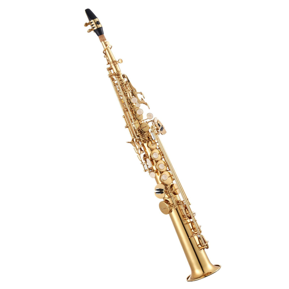 Straight Soprano Saxophone, B Flat, Brass Saxophone Beginner Kit with Carrying Case, Mouthpiece, Cleaning Cloth Rod, Gloves, Neck Strap, 23 Keys Soprano Sax Kit, for Beginners Students, Gold