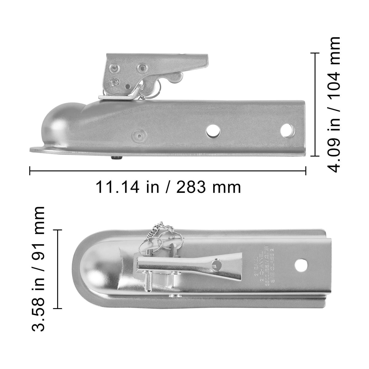 Straight Trailer Coupler, for 2-Inch Hitch Ball, 2-Inch Channel, 3500 lbs Capacity, Heavy Duty Trailer Tongue Coupler, Ideal for Towing Station Wagons, Pickup Trucks, SUVs, Zinc Plated Surface