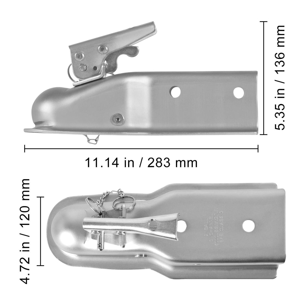Straight Trailer Coupler, for 2-Inch Hitch Ball, 3-Inch Channel, 5000 lbs Capacity, Heavy Duty Trailer Tongue Coupler, Ideal for Towing Station Wagons, Pickup Trucks, SUVs, Zinc Plated Surface