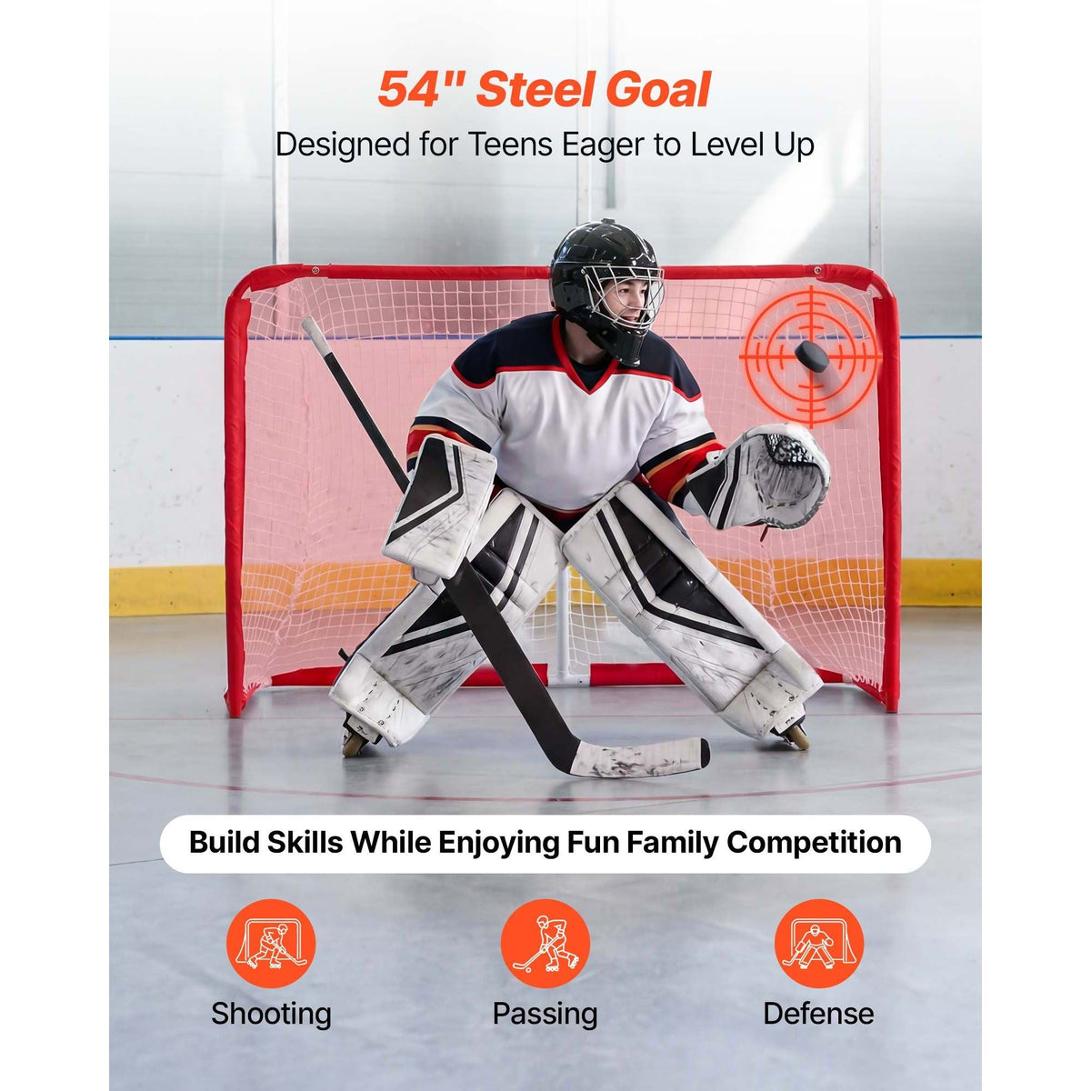Street Hockey Goal, Heavy-Duty Steel Street + Roller Hockey Nets, Durable Hockey Net for Indoor Outdoor Use, Lightweight Portable Training, Easy Assembly for Backyard Park Garage, 55.9 x 44.5 in