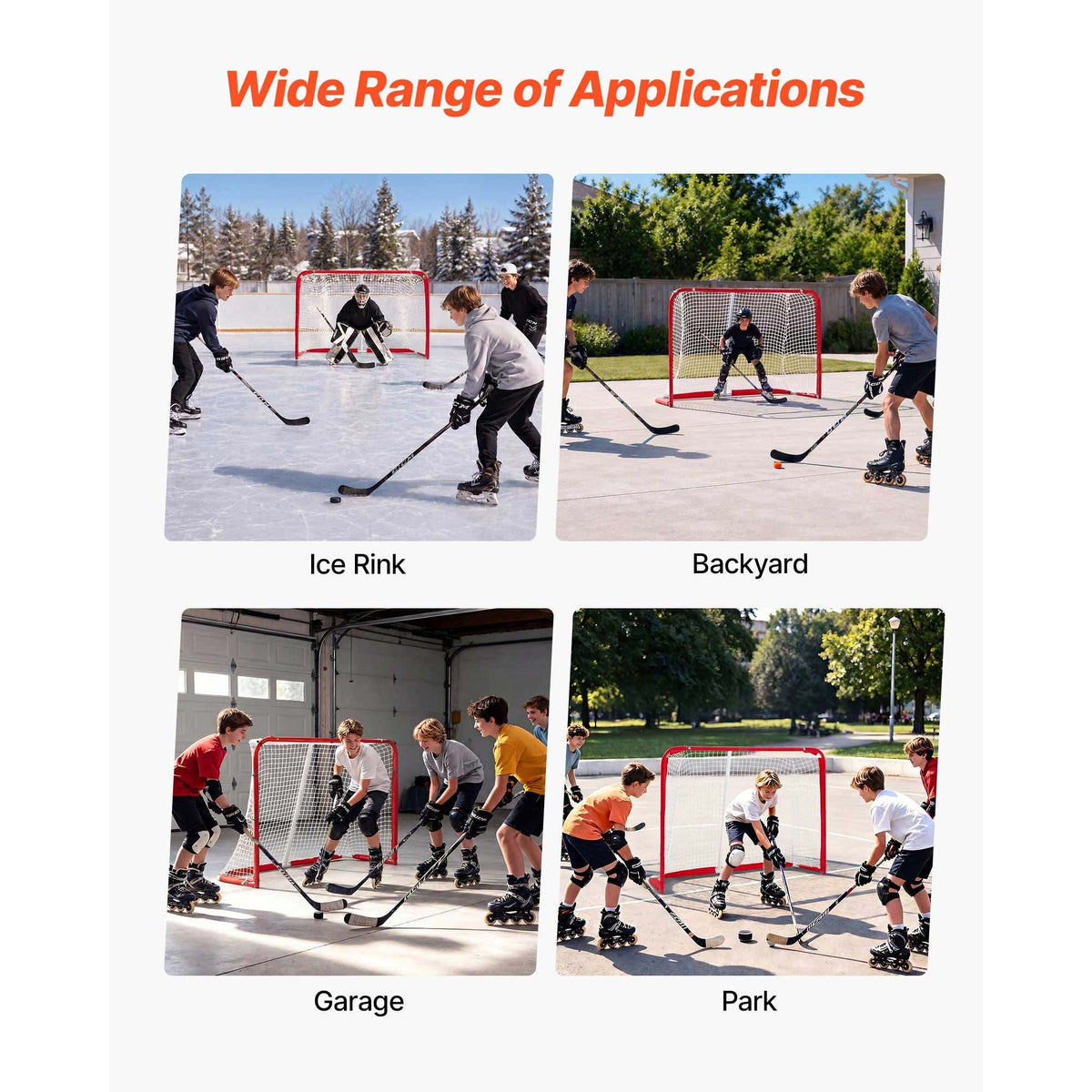 Street Hockey Goal, Heavy-Duty Steel Street + Roller Hockey Nets, Durable Hockey Net for Indoor Outdoor Use, Lightweight Portable Training, Easy Assembly for Backyard Park Garage, 55.9 x 44.5 in