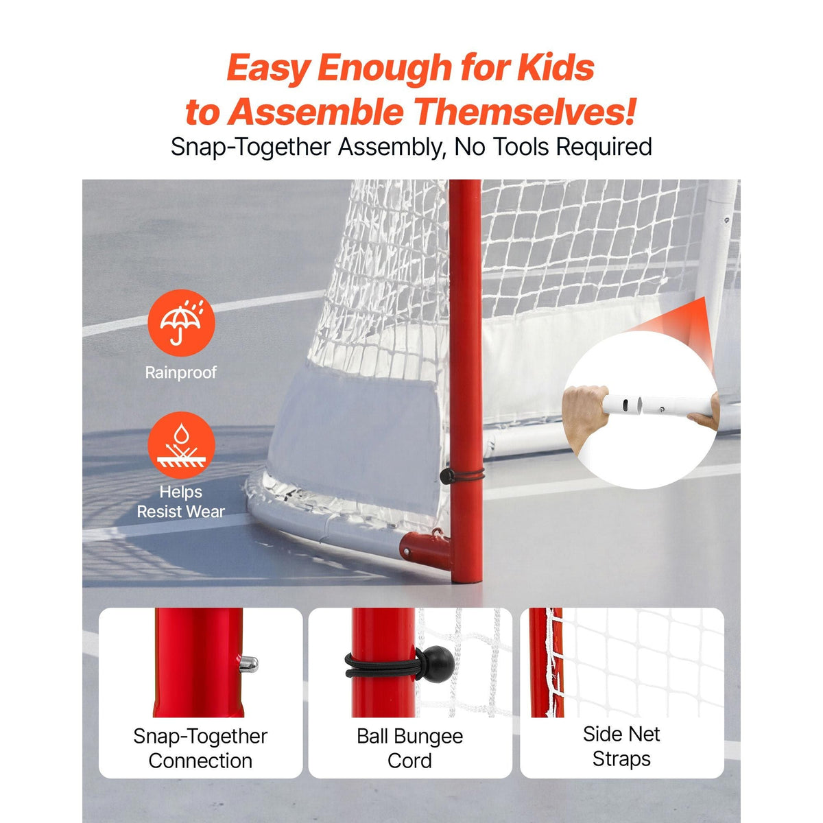 Street Hockey Goal, Heavy-Duty Steel Street + Roller Hockey Nets, Durable Hockey Net for Indoor Outdoor Use, Lightweight Portable Training, Easy Assembly for Backyard Park Garage, 72 x 48 in
