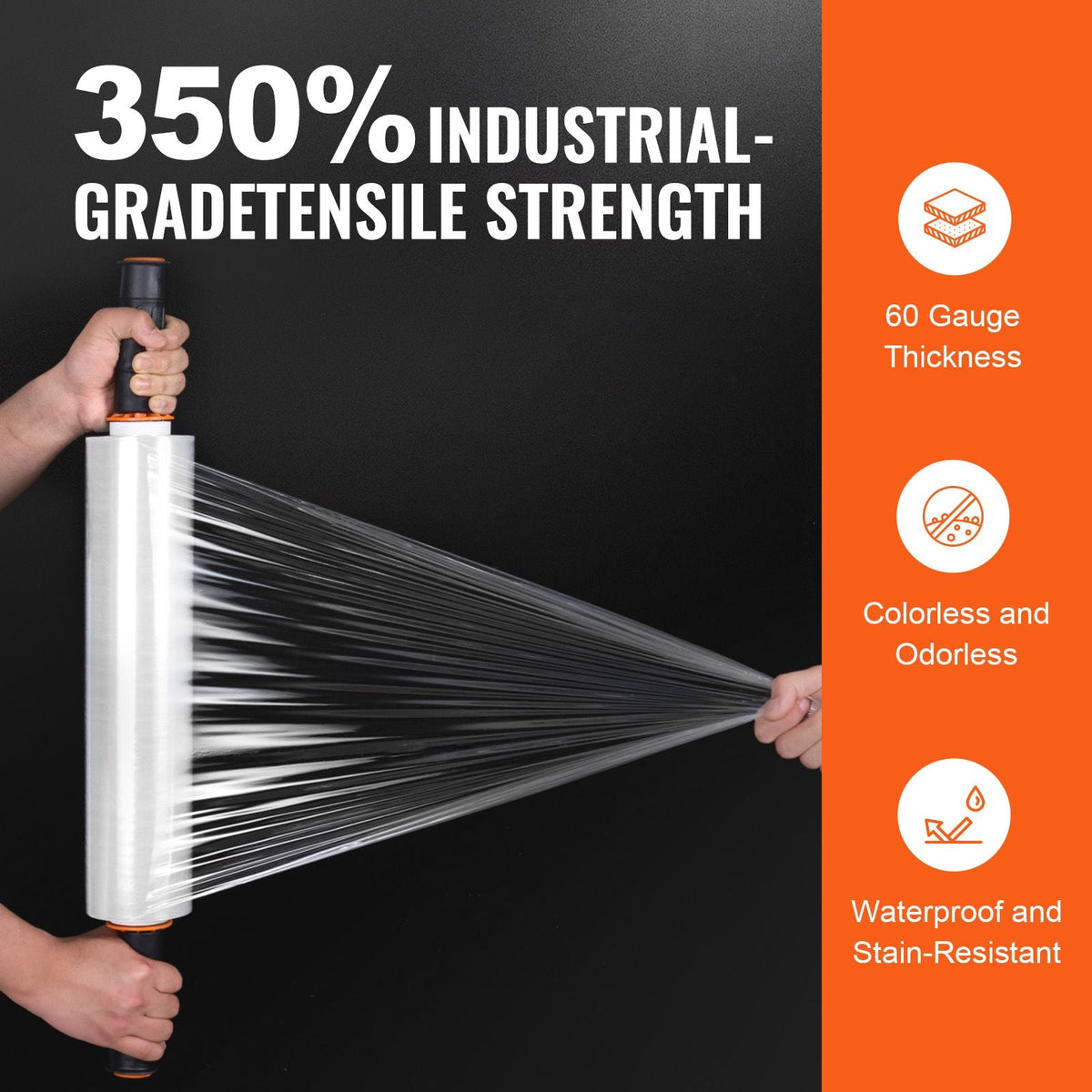 Stretch Film, 15 inches x 1000 feet, 2 Pack, 60 Gauge Industrial Strength Clear Durable Stretch Wrap Roll, Heavy Duty Shrink Film Stretch Wrap with Handles for Pallet Wrapping Shipping Moving