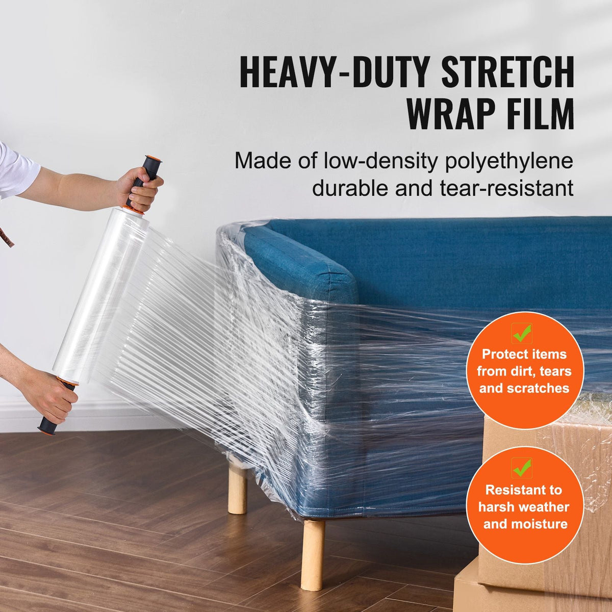 Stretch Film, 15 inches x 1000 feet, 2 Pack, 60 Gauge Industrial Strength Clear Durable Stretch Wrap Roll, Heavy Duty Shrink Film Stretch Wrap with Handles for Pallet Wrapping Shipping Moving