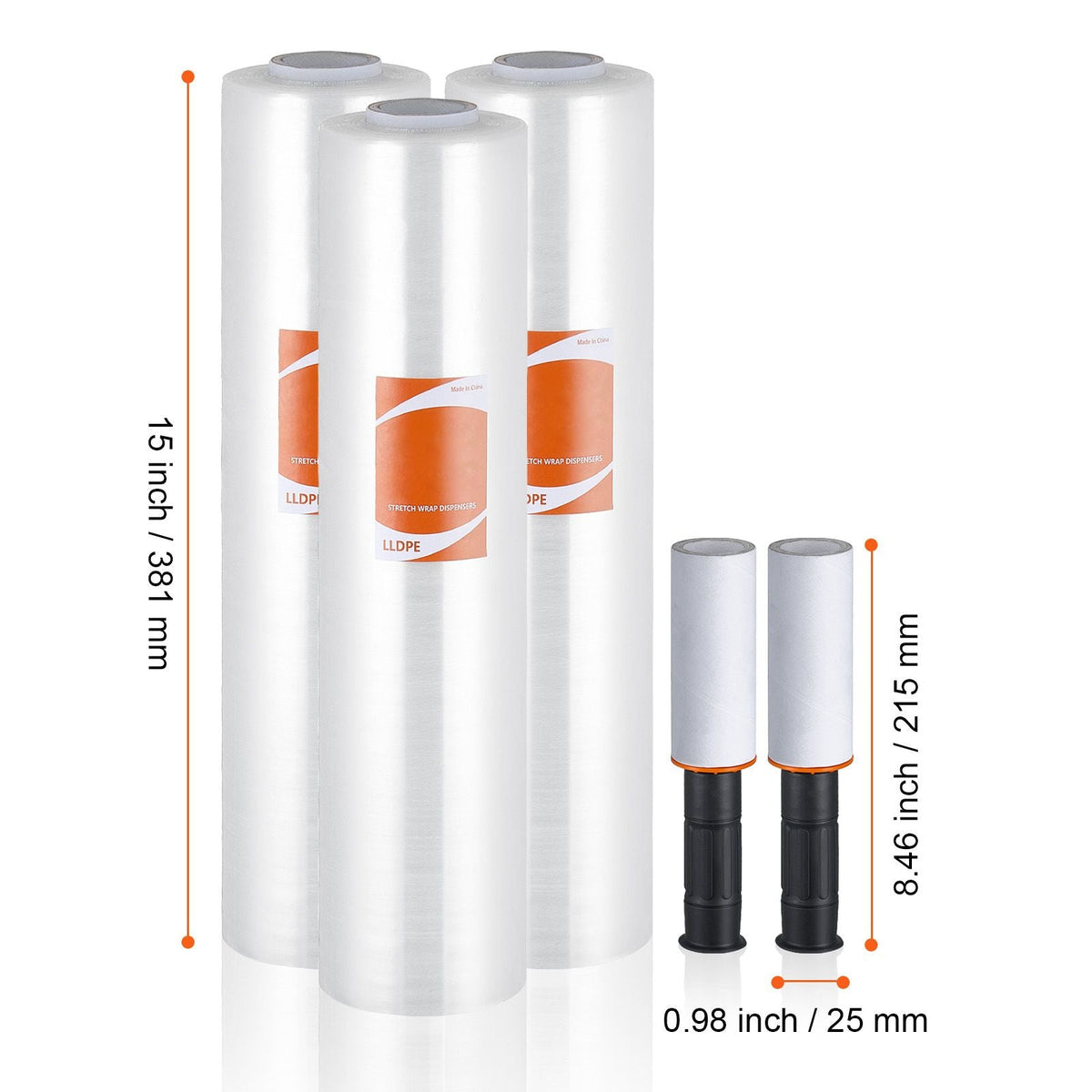 Stretch Film, 15 inches x 1000 feet, 3 Pack, 60 Gauge Industrial Strength Clear Durable Stretch Wrap Roll, Heavy Duty Shrink Film Stretch Wrap with Handles for Pallet Wrapping Shipping Moving
