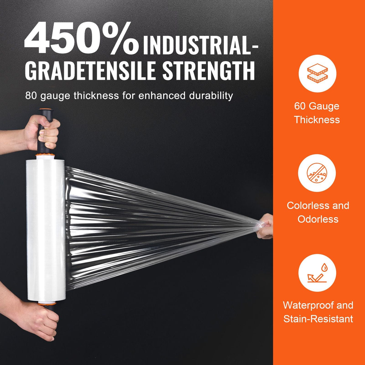 Stretch Film, 15 inches x 1200 feet, 1 Pack, 80 Gauge Industrial Strength Clear Durable Stretch Wrap Roll, Heavy Duty Shrink Film Stretch Wrap with Handles for Pallet Wrapping Shipping Moving
