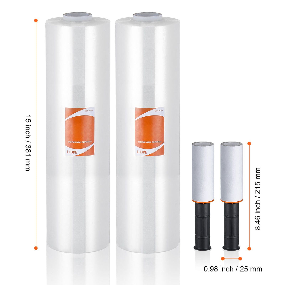 Stretch Film, 15 inches x 1200 feet, 2 Pack, 80 Gauge Industrial Strength Clear Durable Stretch Wrap Roll, Heavy Duty Shrink Film Stretch Wrap with Handles for Pallet Wrapping Shipping Moving