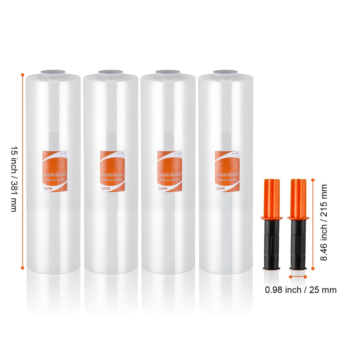 Stretch Film, 15 inches x 1200 feet, 4 Pack, 80 Gauge Industrial Strength Clear Durable Stretch Wrap Roll, Heavy Duty Shrink Film Stretch Wrap with Handles for Pallet Wrapping Shipping Moving