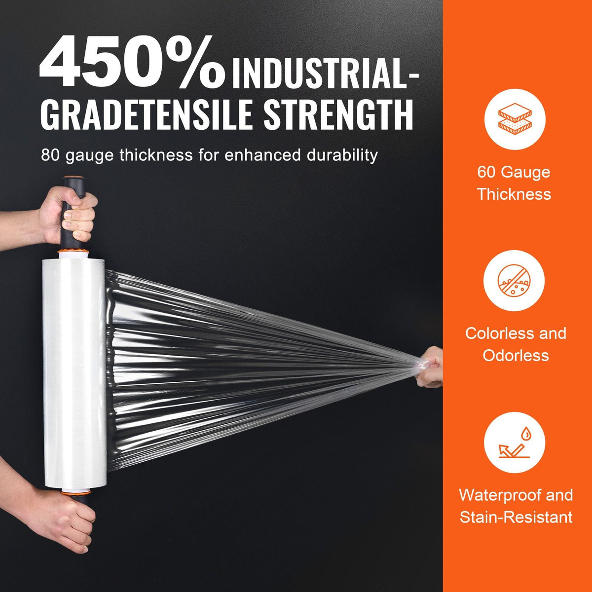 Stretch Film, 15 inches x 1200 feet, 4 Pack, 80 Gauge Industrial Strength Clear Durable Stretch Wrap Roll, Heavy Duty Shrink Film Stretch Wrap with Handles for Pallet Wrapping Shipping Moving