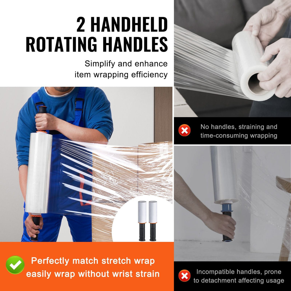 Stretch Film, 15 inches x 1200 feet, 4 Pack, 80 Gauge Industrial Strength Clear Durable Stretch Wrap Roll, Heavy Duty Shrink Film Stretch Wrap with Handles for Pallet Wrapping Shipping Moving