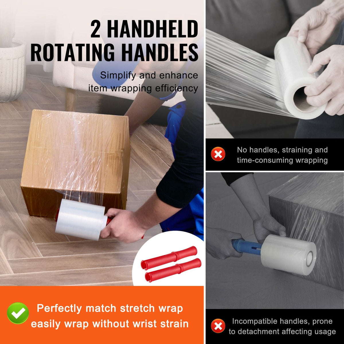 Stretch Film, 5 inches x 1000 feet, 2 Pack, 80 Gauge Industrial Strength Clear Durable Stretch Wrap Roll, Heavy Duty Shrink Film Stretch Wrap with Handles for Pallet Wrapping Shipping Moving