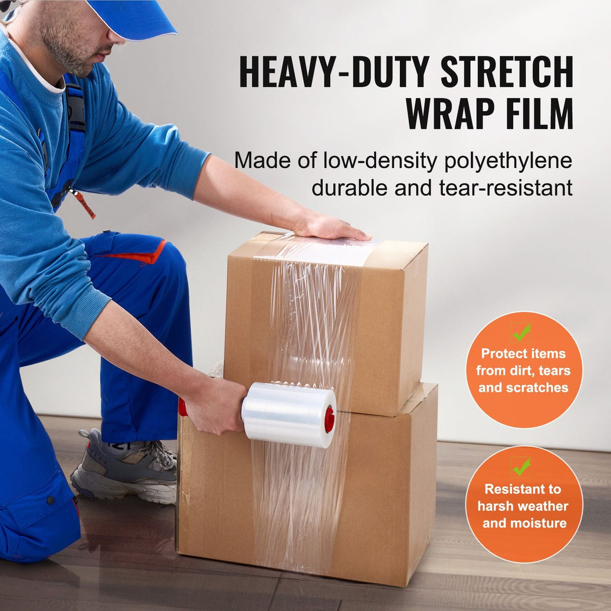 Stretch Film, 5 inches x 1000 feet, 2 Pack, 80 Gauge Industrial Strength Clear Durable Stretch Wrap Roll, Heavy Duty Shrink Film Stretch Wrap with Handles for Pallet Wrapping Shipping Moving